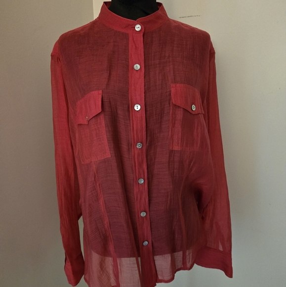Chico's Red Sheer Button Front Blouse Chico's Size 3 / Size XL - Picture 1 of 3